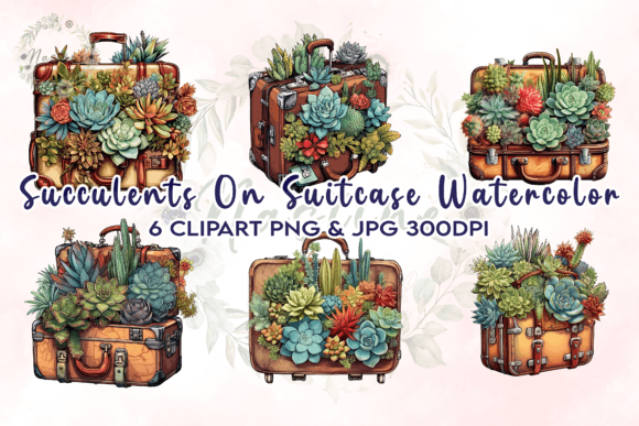 Download Succulents on Suitcase Watercolor - Suitcase watercolor Collection