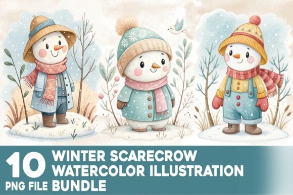 Download Winter Scarecrow Watercolor Bundle - Premium Resources