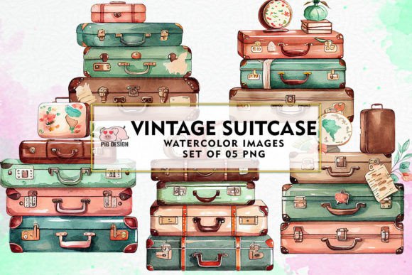 Download Vintage Suitcase Watercolor Clipart - Suitcase watercolor Collection