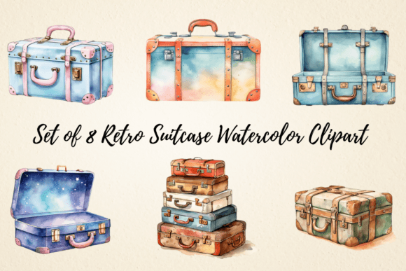 Download Retro Suitcase Watercolor Clipart - Suitcase watercolor Collection