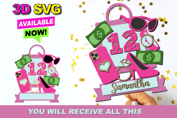 Download Shopping Girl Cake Topper 3D SVG - Premium Resources